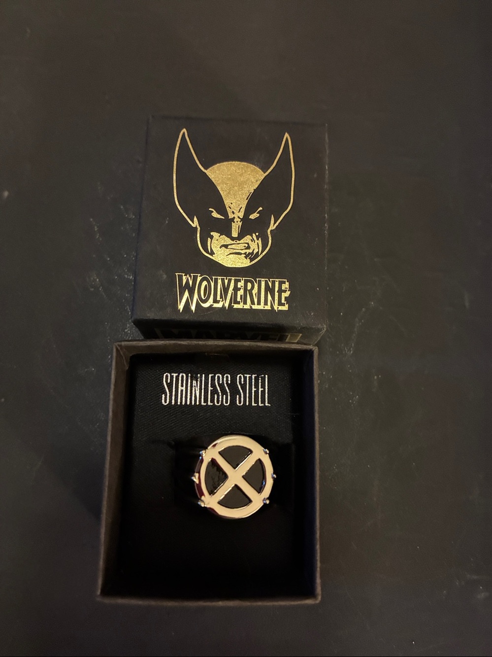Wolverine Silver Ring with Black Inlay. Stainless steel. Vintage